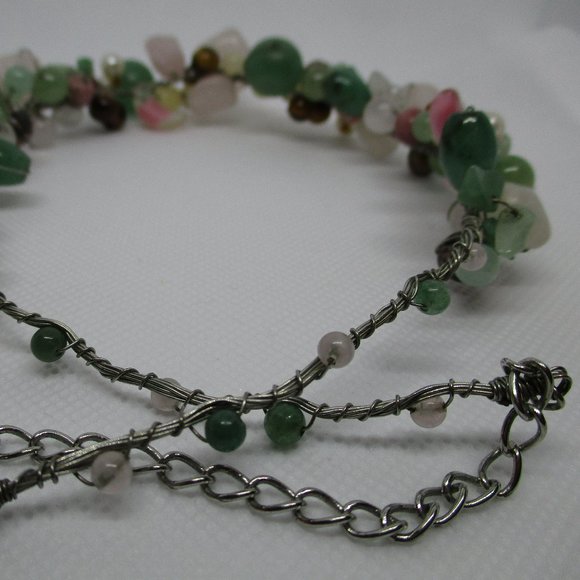 Green Onyx Jade Tiger Eye Rose Quartz Pearl Necklace Multi Gemstone Wire Wrap - Picture 5 of 9